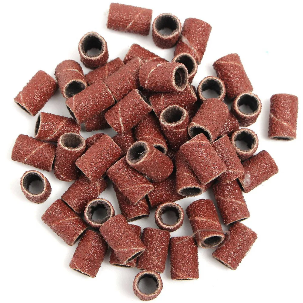 

100Pcs 80# 120# 180# Drum Sanding Kit Nail Drill Bits Abrasive Tools Rubber Mandrels Accessories Shank Rotary Tools