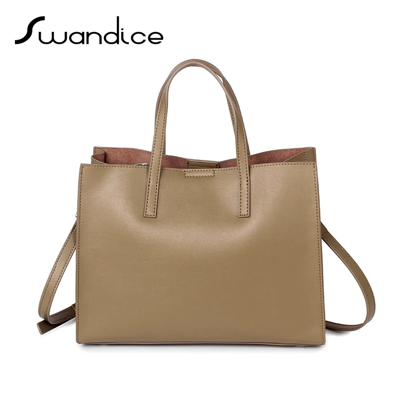 

2019 Women Genuine Leather Simple Casual Soft Handbags Solid Color Messenger Crossbody Tote Shoulder Bags Big Capacity Large