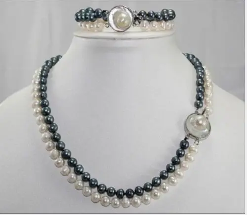 

10X10 jewerly free shipping NEW 2 ROW 8-9MM AAA SOUTH SEA White black Pearl Necklace 18 "+ Bracelet 7.5