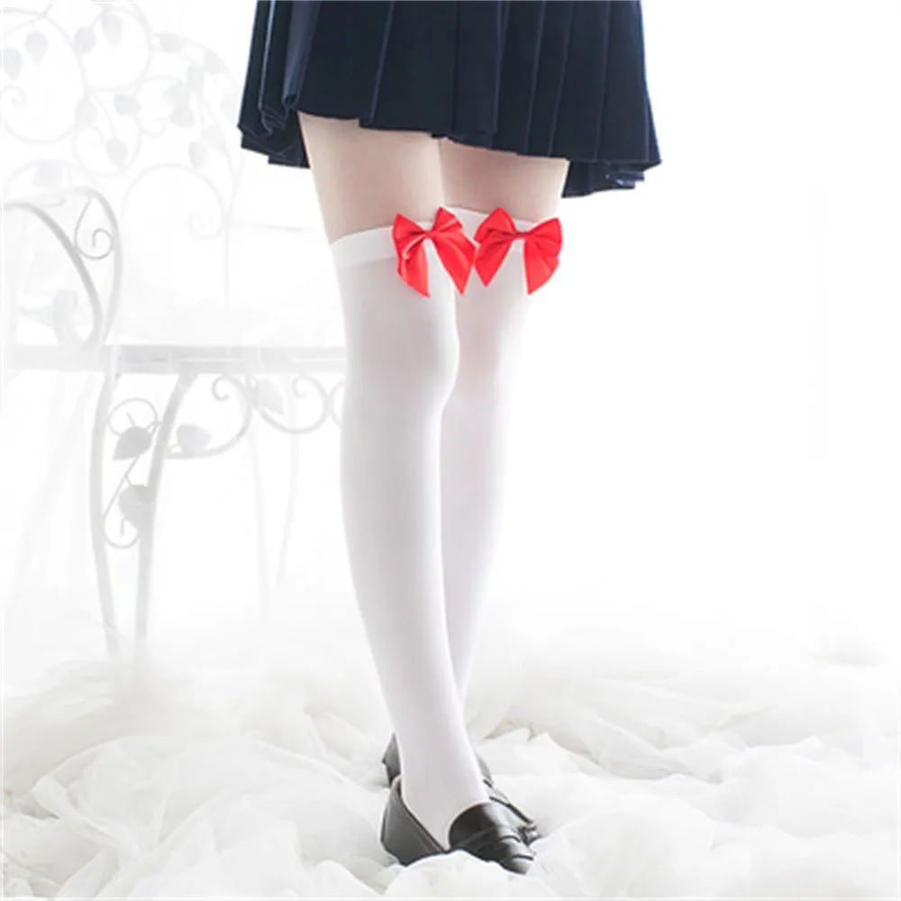 Popular Velvet Lady Stockings Spring And Autumn White Bow Sexy Knee 