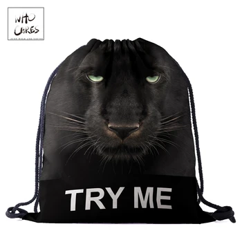 

WHO CARES New fashion Backpack Black panther 3D printing travel softback bag drawstring bag Portable backpacks