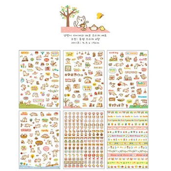 A57 1 Pack of 6 Sheets Cute Korean Kawaii Cat Stickers PVC Phone Car Styling Decorative Stickers Stationery Kids Gift