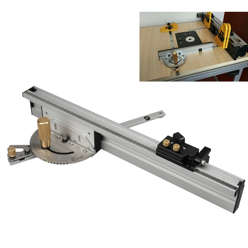 

New Miter Gauge + Aluminium Fence 450mm + Flip Stop, Brass/Aluminum Handle for choice Woodworking DIY Tools
