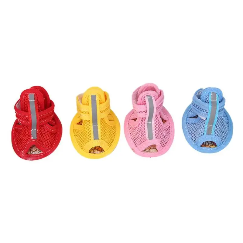 

4pcs/set Casual Dog Shoes Pet Summer Breathable Anti-Slip Soft Mesh Sandals Slipproof and Comfortable Reflective stripes