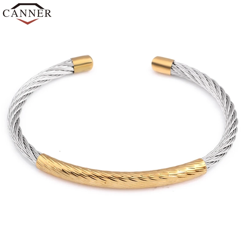CANNER Simple Fashion Stainless Steel Opening Bracelet Creative Cable Bangle for Women Jewelry FI