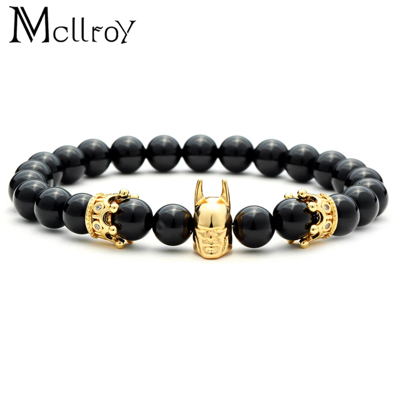 Mcllroy Men bracelets & bangles Crown Batman Natural Stone Beads Charm Bracelets for women pulsera hombres men jewelry Christmas