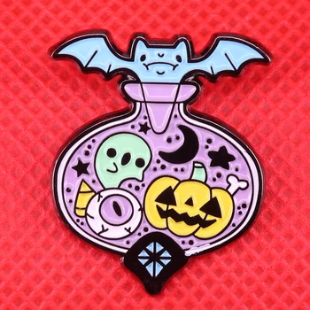 

Midnight magic potion bottle enamel pin bat pumpkin brooch cute pastel pins Goth ghost badge Halloween jewelry gift