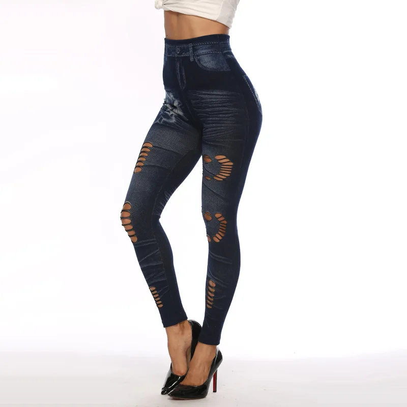 Рваные сетчатые прозрачные леггинсы женские джинсы леггинсы высокие джеггинсы с талией брюки женские супер эластичные большие размеры S 3XL