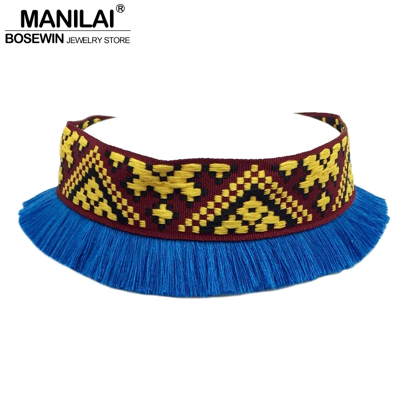 

MANILAI Colourful Handwork Weave Bohemian Cotton Tassels Necklace Choker Necklaces Fashion Statement Necklace Women Jewelry