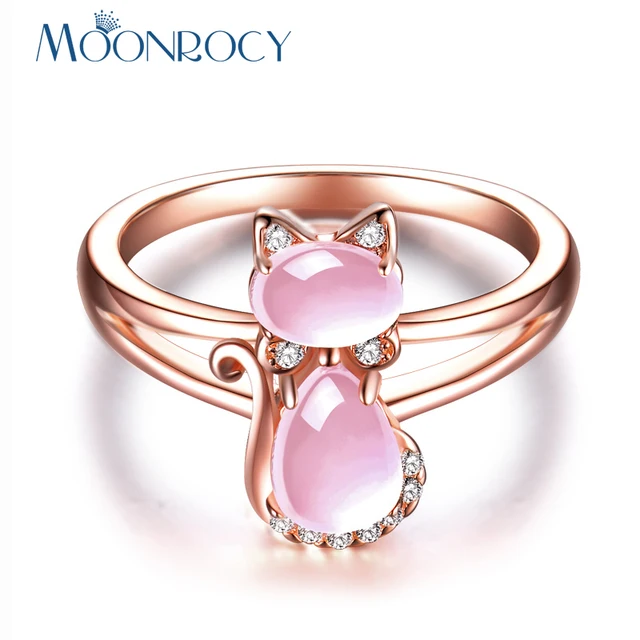MOONROCY Drop Shipping Rose Gold Color Cute Cat Animal CZ Ross Quartz Crystal Pi MOONROCY Drop Shipping Rose Gold Color Cute Cat Animal CZ Ross Quartz Crystal Pi