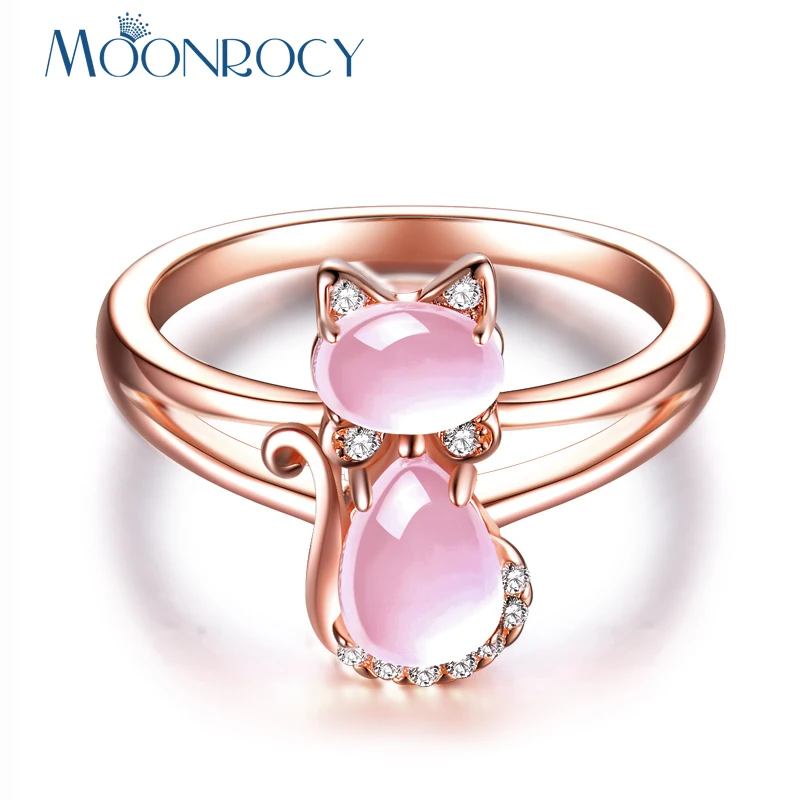 Женские кольца MOONROCY розовое золото с розовым опалом милым кубическим цирконием