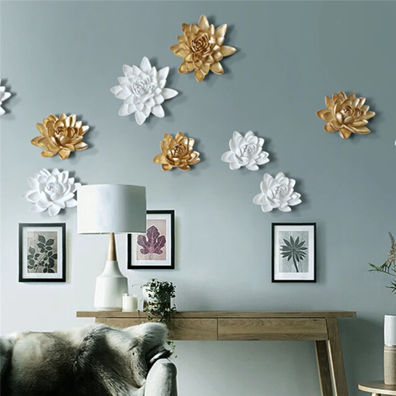

3D Arts Wall Hanging Murals European Creative Handmade Resin Crafts Flowers Lotus Fish Wall Sticker Livingroom Home Decoration