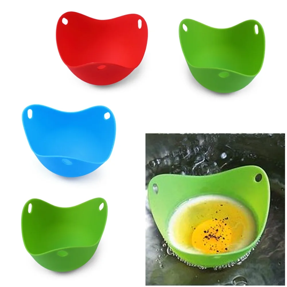 Set Of 4 Silicone Egg Poaching Cups with Ring Standers For Microwave or Stovetop Egg Cooking BPA Free  (7)