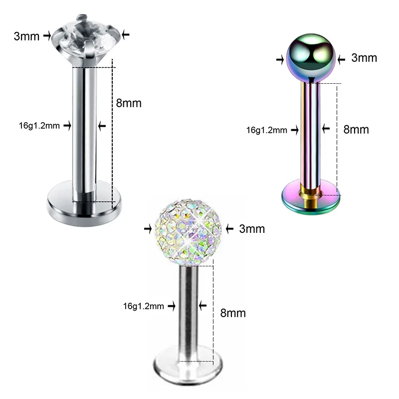1 шт., Cystal CZ, кольцо для губ, шпильки, 16 калибра, серебряный цвет, хирургическая сталь, Лабрет, кольцо, Монро, для губ, пирсинг, ювелирные изделия