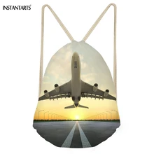 INSTANTARTS/модные женские и мужские мешки с кулиской и 3D-принтом самолета для мальчиков и девочек, пляжная сумка, рюкзаки из мягкой ткани