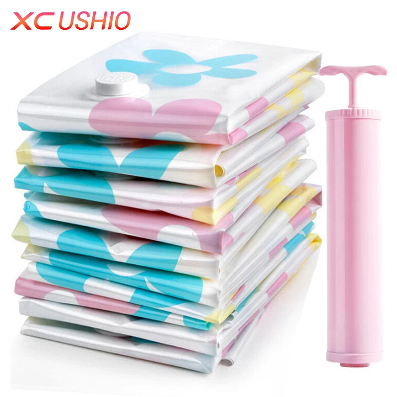 11pcs/set Thickened Vacuum Storage Bag Vacuum Compressed Bag with Hand Pump Reusable Blanket Clothes Quilt Storage Bag Organizer