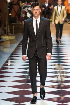 

Latest Coat Pant Designs Black Trimming Men's Wedding Suit Fashion Tailor Suits Custom Made Tuxedo 2 Pieces Terno Masculino S