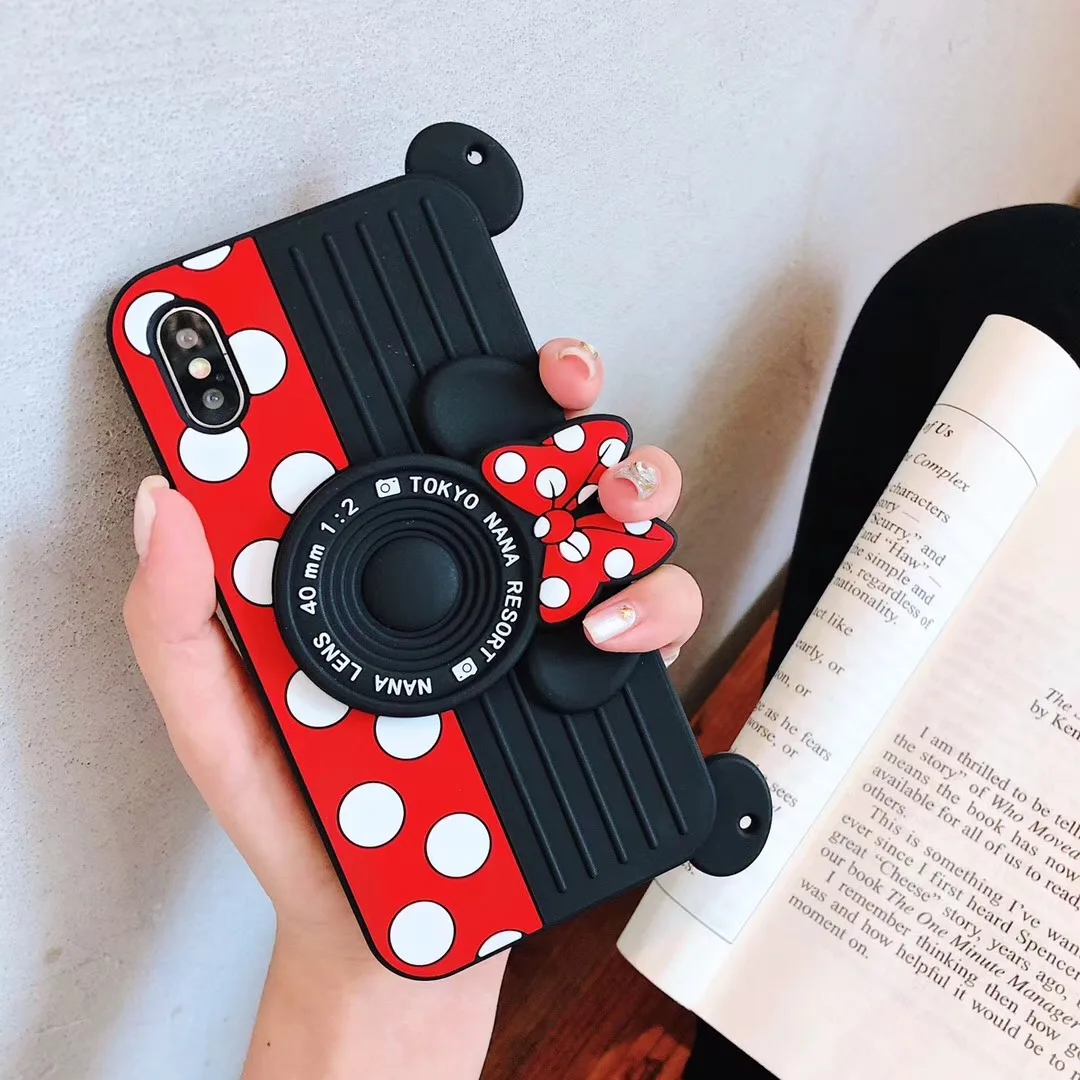 

For Iphone 11 Pro Max X XR XS MAX Cute Cartoon Minnie Camera Phone Case for 6 6S 7 8 Plus Soft Silicone Anti-Knock Phone Shell