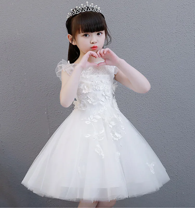 Романтическое Платье с цветочным узором для девочек на свадьбу, банкет, белое платье с лепестками, платье принцессы для девочек на день