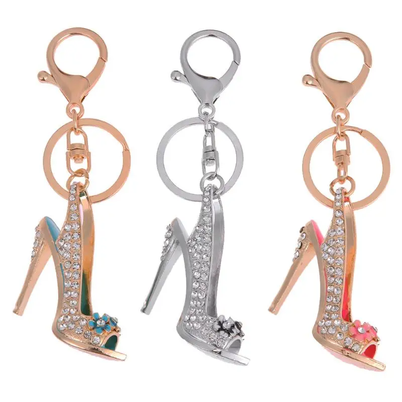 

2019 New Style Chic High Heel Crystal Rhinestone Keychains Shoe Keyring charm Women Handbag key holder Girl Bag Pendant Jewelry