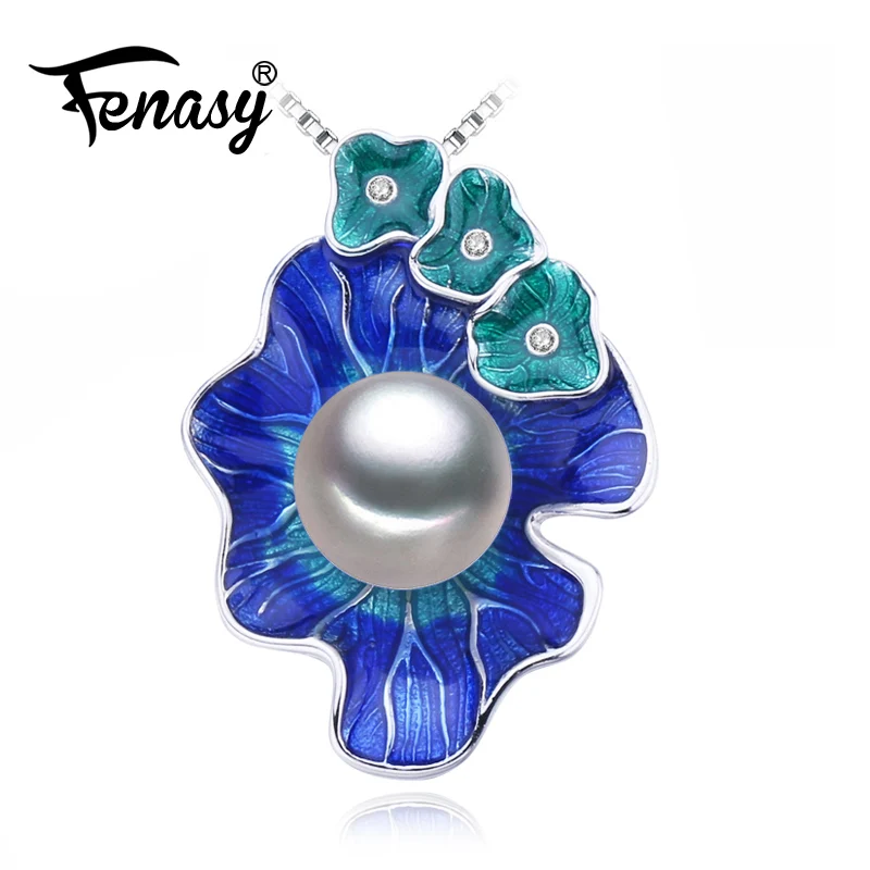 

FENASY Pearl Jewelry New 925 Sterling Silver Bohemian Flower Leaf Pendant Genuine natural Pearl Necklace For Women