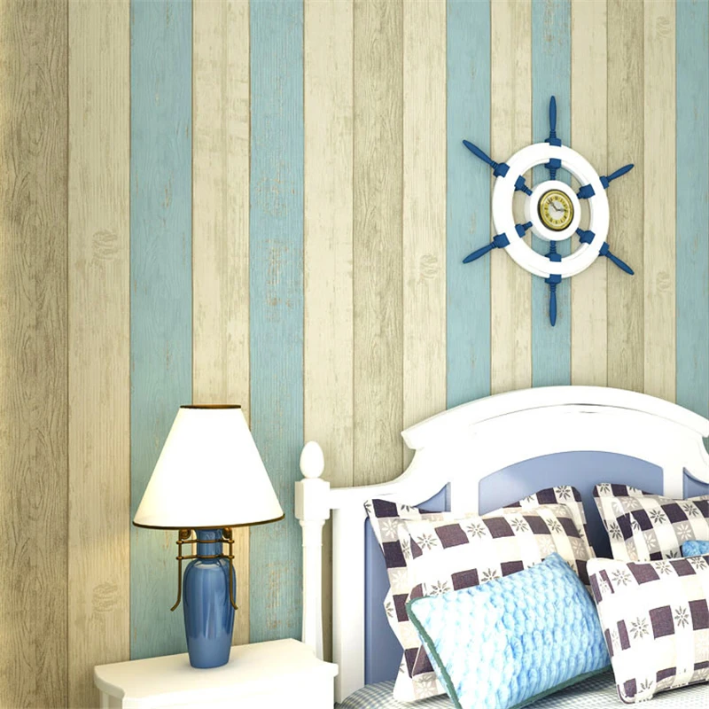 

beibehang Modern wallpaper non-woven wallpaper Mediterranean blue vintage striped warm bedroom living room tv backdrop