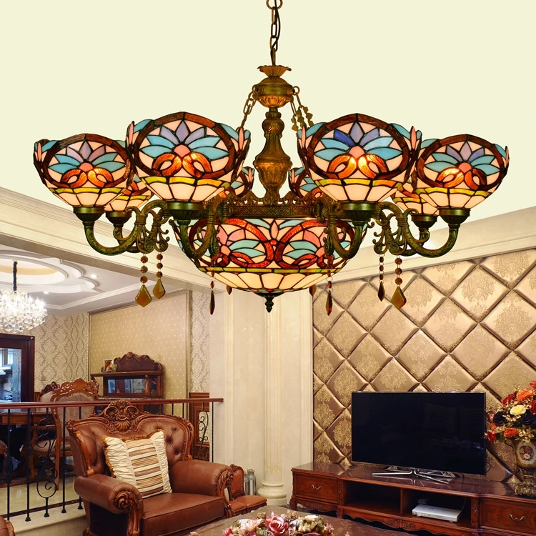 Подвесной светильник из витражного стекла Тиффани-барокко E27 110-240 В подвесные