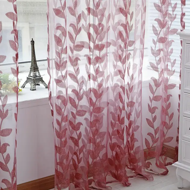 New Window Curtains Scarf Wear Rod Cut Flowers Vertical Sheer