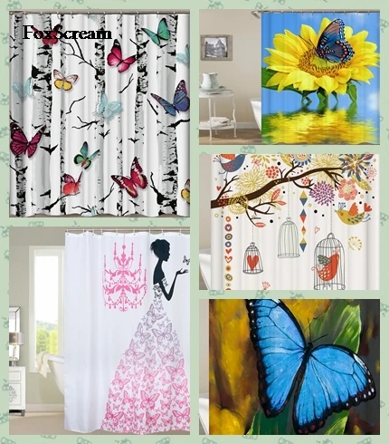 

Pink Flower Fairy Girl with butterfly shower curtain Bathroom Curtain White Background Waterproof Fabric Shower Curtains