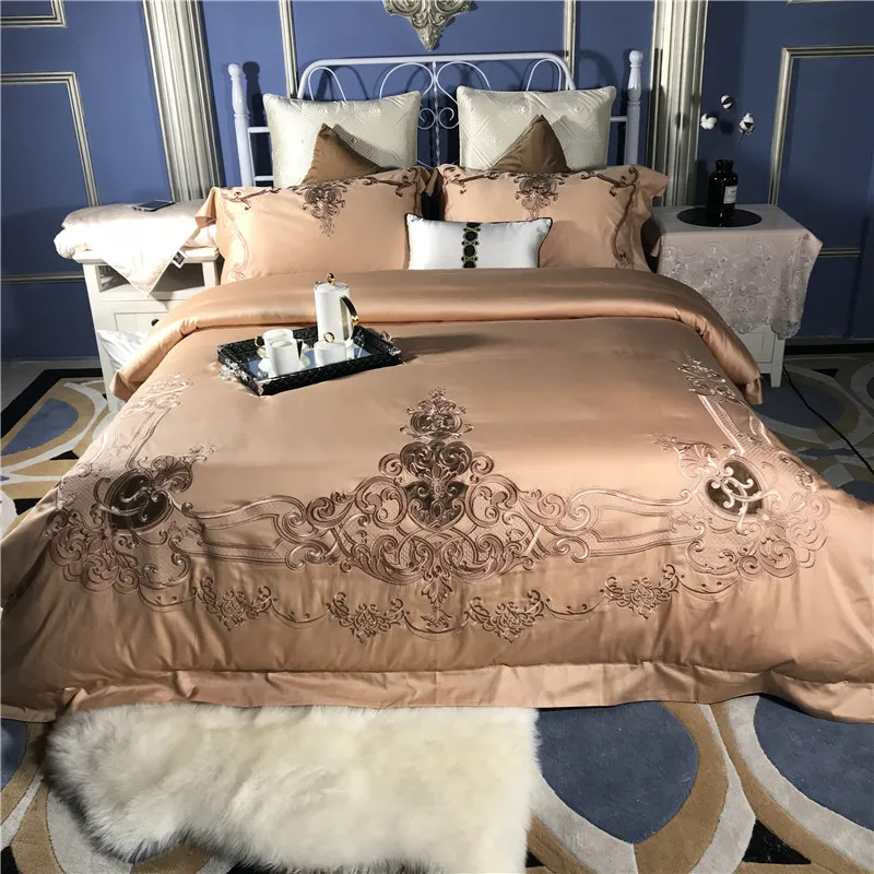Perfect Royal Egyptian embroidery luxury cotton camel 4/6 oversize bed covers, oversize bed sheets, down quilt covers/flax pillowcases 6