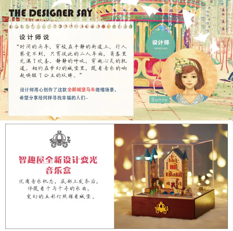 Украшение-карусель бутик DIY музыкальная шкатулка деревянная коробка небо город девушки подарок на день рождения