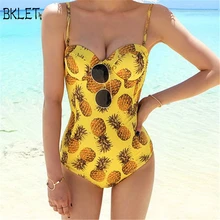 Корейская новая сексуальная летняя женская пляжная одежда цельный костюм купальник с принтом ананаса пуш-ап Мягкий Купальник милый купальный костюм