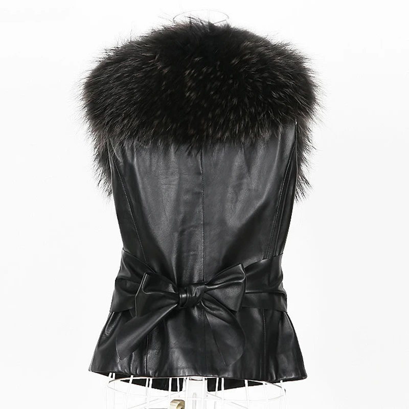 ALABIFU Women Winter PU Leather Faux Fur Coat 2018 Casual Plus Size Sleeveless Faux Fox Fur Collar Vest Winter Jacket Coat Women