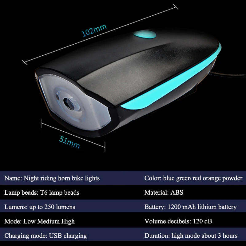 Sireck USB Перезаряжаемый велосипед передней свет с рогом Водонепроницаемый велосипед, LED с рогом сигнализации и батареи Luz Bicicleta