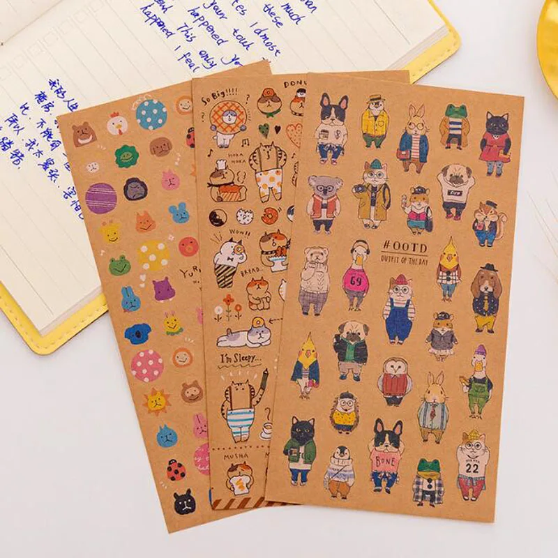 Japanese Kraft Paper Cat Sticker Retro Pocket Book Collage Material Cartoon Animal Album Diary Pocket Decoration Cute Sticker stickers 21pcs cute hand account simple atmosphere magazine style and white girl diary hand account collage