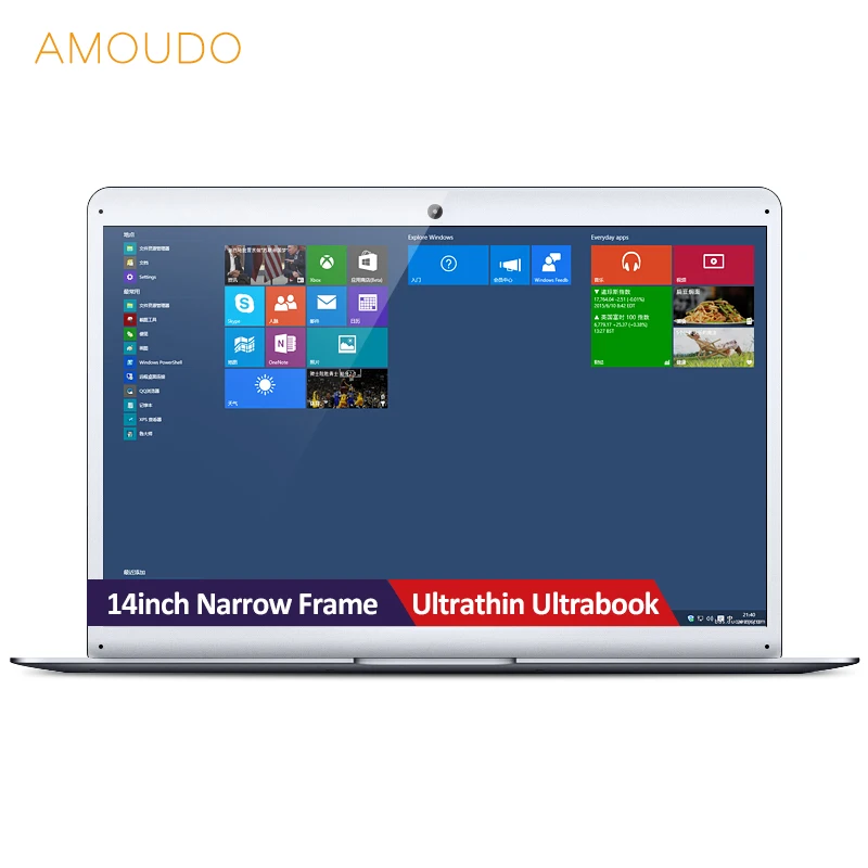 AMOUDO 14inch Narrow Frame Ultrathin Windows 10 System Intel Cherry Trail Atom Z8350 Quad Core Laptop Notebook Computer