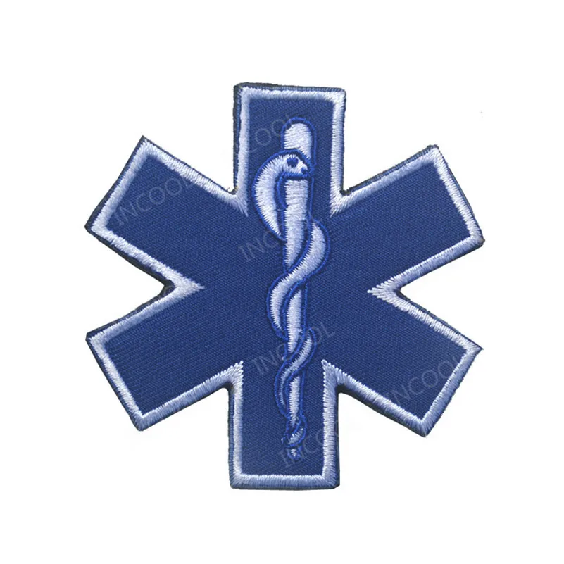 

Iron-On Embroidery Patch Star of Life Hook & Loop Military Tactical Morale Patches EMT Cross Emblem Appliques Embroidered Badges