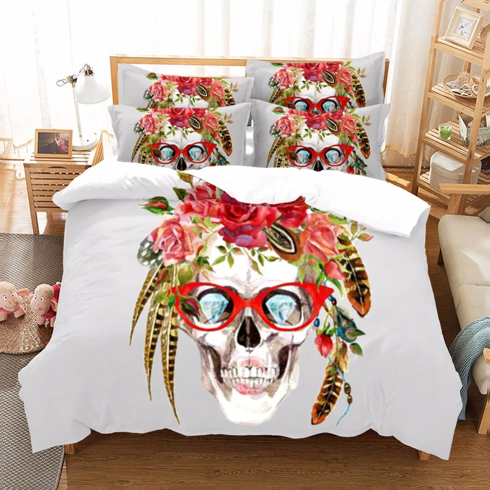 3d Sugar Skull Bedding Sets Wedding Duvet Cover Feather Pillow