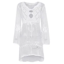 Новинка, женское вязаное пляжное бикини, туника с длинными рукавами, пляжная одежда с вырезами, XD88