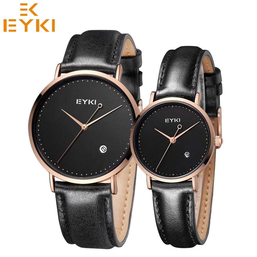 

Lovers Watch EYKI Top Brand Couple Table Leather Men Japan Movement Quartz Watch Women Auto Date Waterproof Montre Femme Relojes