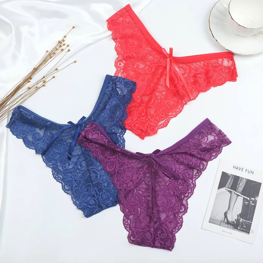 

Women's Sexy Thong Comfortable Lace Seamless V-string Briefs Lingerie Thong Black Red Panties Female