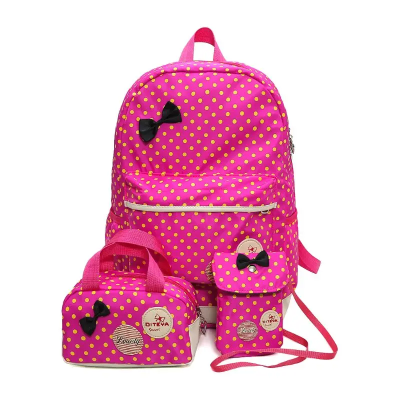 

Bowknot Polka Dot Girls School Backpack 3Pcs with Bag and Cellphone Bag Children Waterproof Nylon School Book Bag