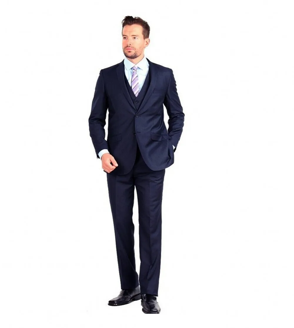 

Top Quality 2019 Mens Slim fit Suits Set 3 Pieces Blazer+Vest+Pants Groom Wedding Suits For Men Dress Suit Navy Formal Suits