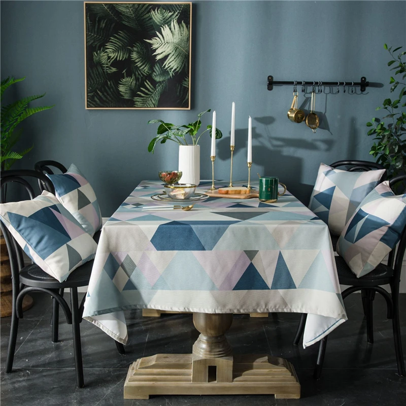 Nordic Style Patchwork Color Design Table Cloth 1pcs Home Dinner Tea Table Cover For Dustproof 1pcs Waterproof Tablecloth mantel