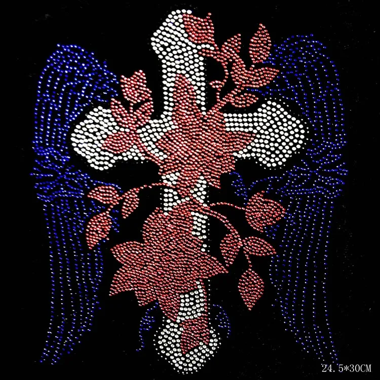 

FS (2pc/lot) Big wing cross applique patches iron on transfer patches hot fix rhinestone motif designs iron on transfer