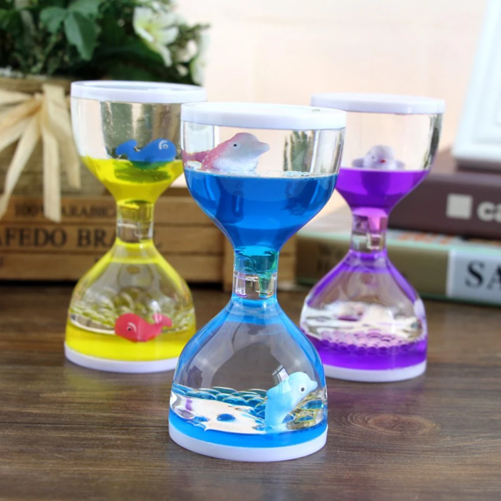 Liquid Motion Bubbler Timer Desk Sensory Toy Dolphin Animal Floating Oil Hourglass for Fidgeting Stress Relief Gifts Yellow