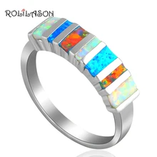 ROLILASON шикарный дизайн высокое качество смешивания Цвет огненный опал Серебро Мода ювелирные кольца для женщин США sz#6#7#8#9#10 OR635