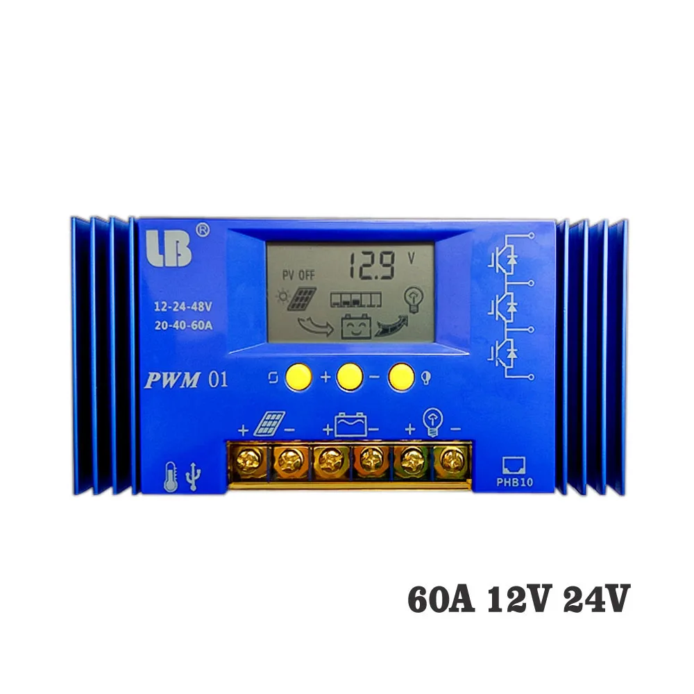 

60A 12V/24V LCD display PWM solar charger seale AGM GEL Iron li-ion lithium battery PWM solar charge controller