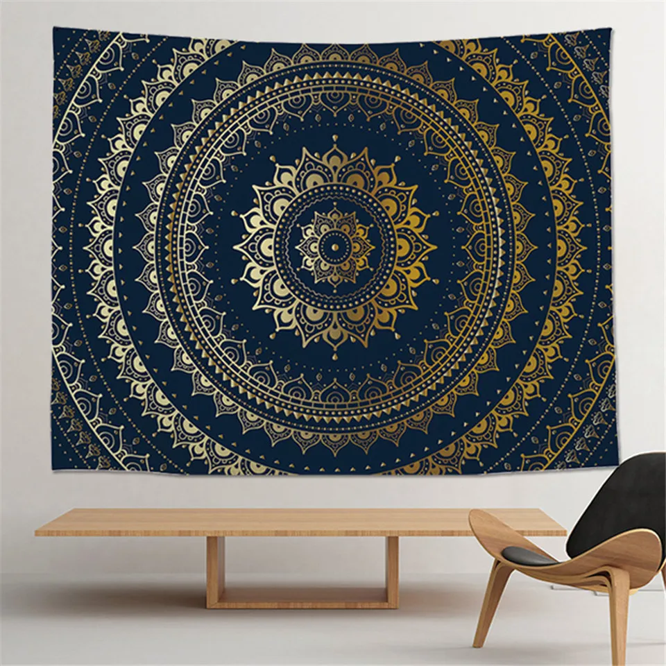 Cilected Black And Golden Large Mandala Tapestry Wall Hanging Bohemian