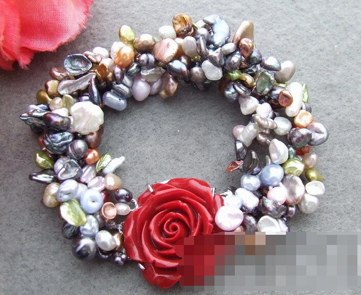 

free shipping 01499 5Strds Natural Keshi Pearl Bracelet